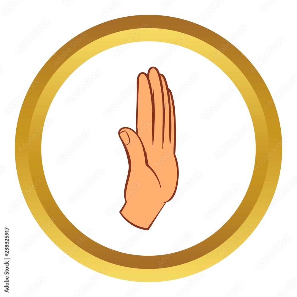 Stop gesture vector icon in golden circle, cartoon style isolated on white background Stop gesture vector icon in golden circle, cartoon style isolated on white background