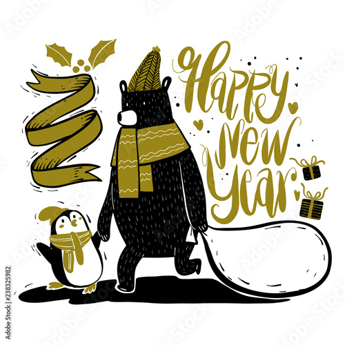 Bear and Penguin is cute. Walk gifts in the New Year.