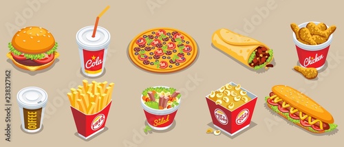 Isometric Fast Food Elements Set