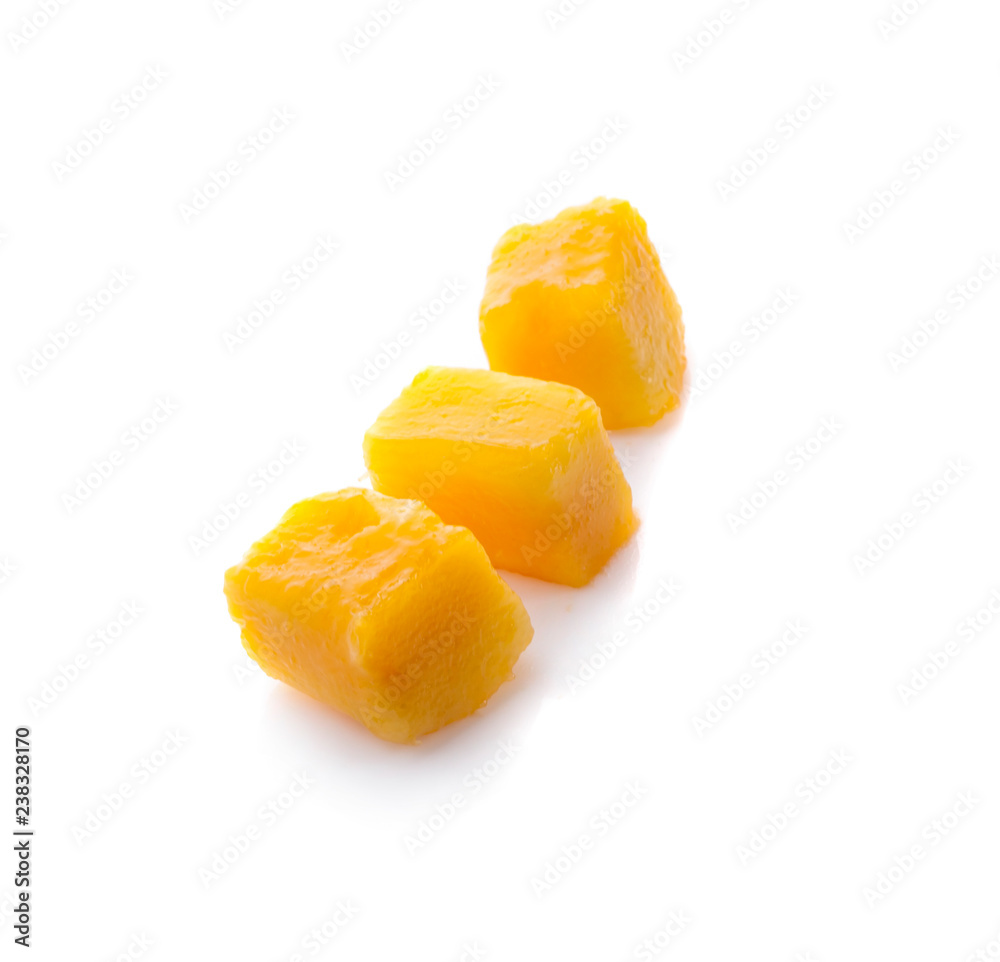 mango cube slices isolated on the white background mango cube slices isolated on the white background