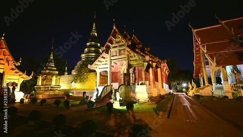 Beautiful Wat Phra Singh temple the very most famous temple at twilight, Chiang Mai, Thailand.