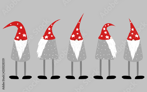 Cute unusual gnomes. Festive greetings. Christmas card. Vector illustration.