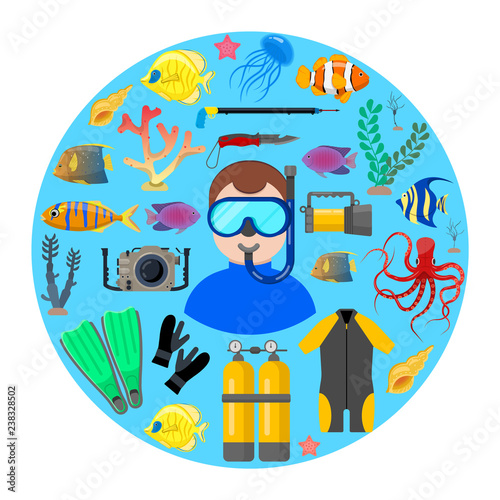 Diver with diving equipment