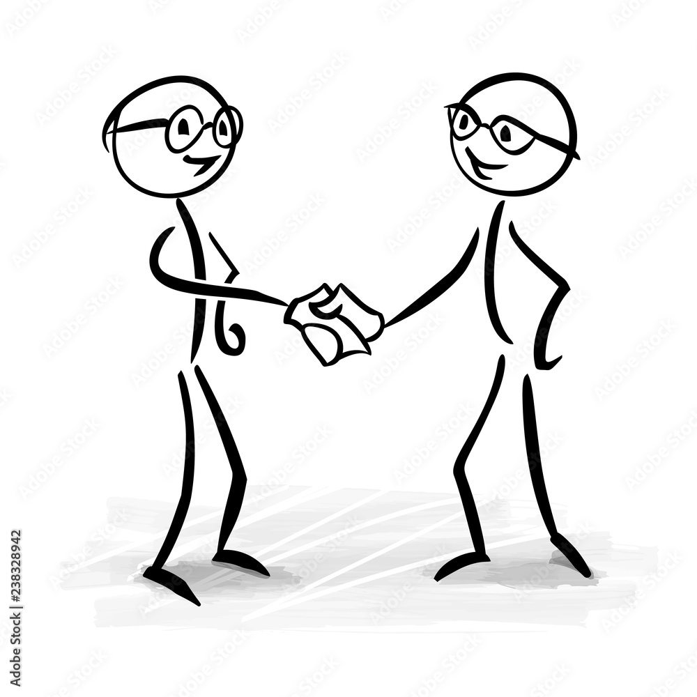 Business people making a deal and shaking hands - stick figure