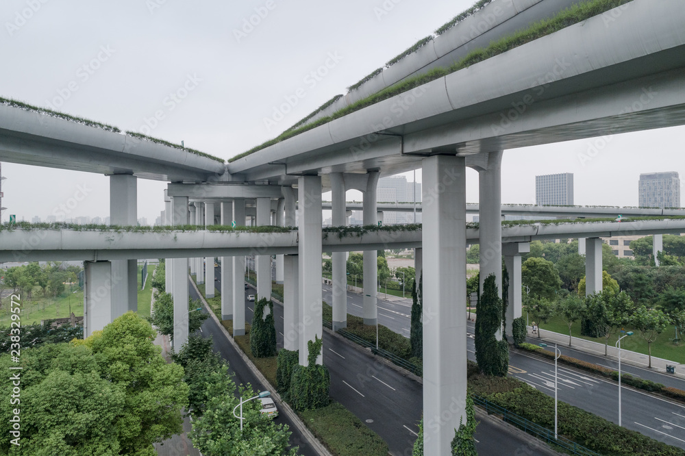 Aerial view of elevated road and overpass in city