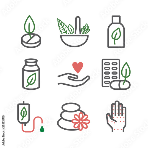 Alternative Medicine symbols. Naturopathy line icons. Vector sign for web graphic.