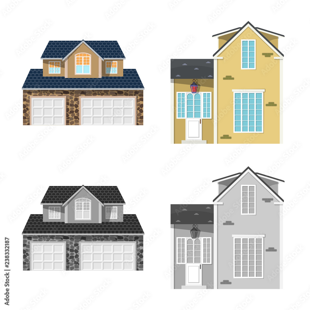 Isolated object of building and front sign. Collection of building and roof vector icon for stock.