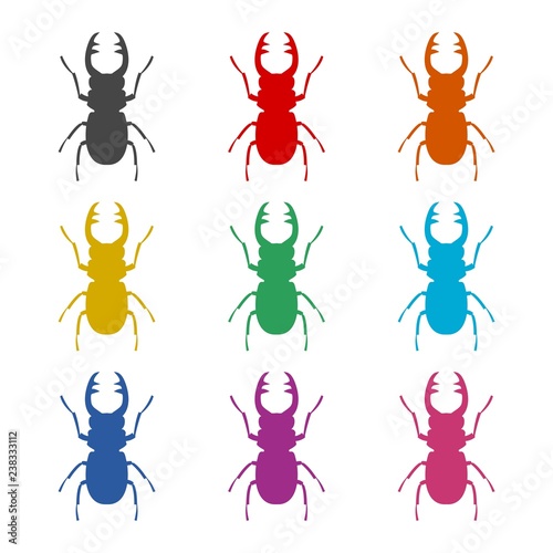 Billede på lærred Stag beetle icon or logo, deer beetle, color set