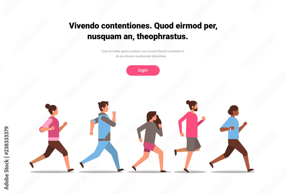 mix race people jogging active sport men women fitness run training world health day concept healthy lifestyle flat isolated horizontal copy space