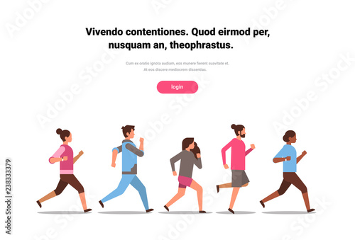 mix race people jogging active sport men women fitness run training world health day concept healthy lifestyle flat isolated horizontal copy space