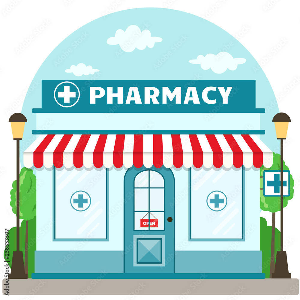 Facade pharmacy store with a signboard Facade pharmacy store with a signboard