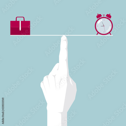 Working time, balance concept design.Isolated on blue background.