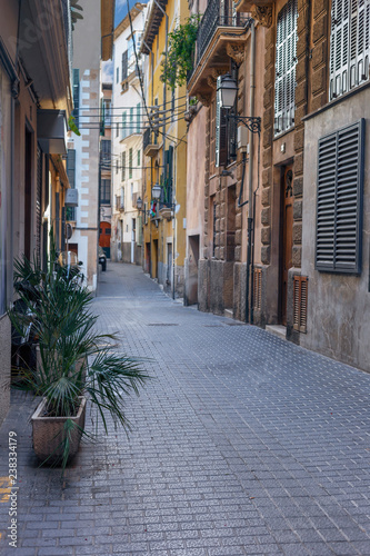 one of the many narrow streets of the old town in Palma de Mallorca