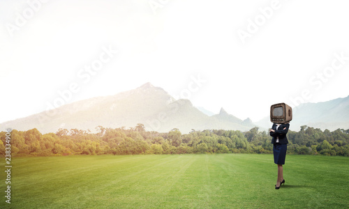 Wallpaper Mural Business woman with an old TV instead of head. Torontodigital.ca