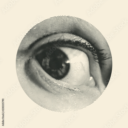 Halftone Male Eye In The Circle. Vector Illustration
