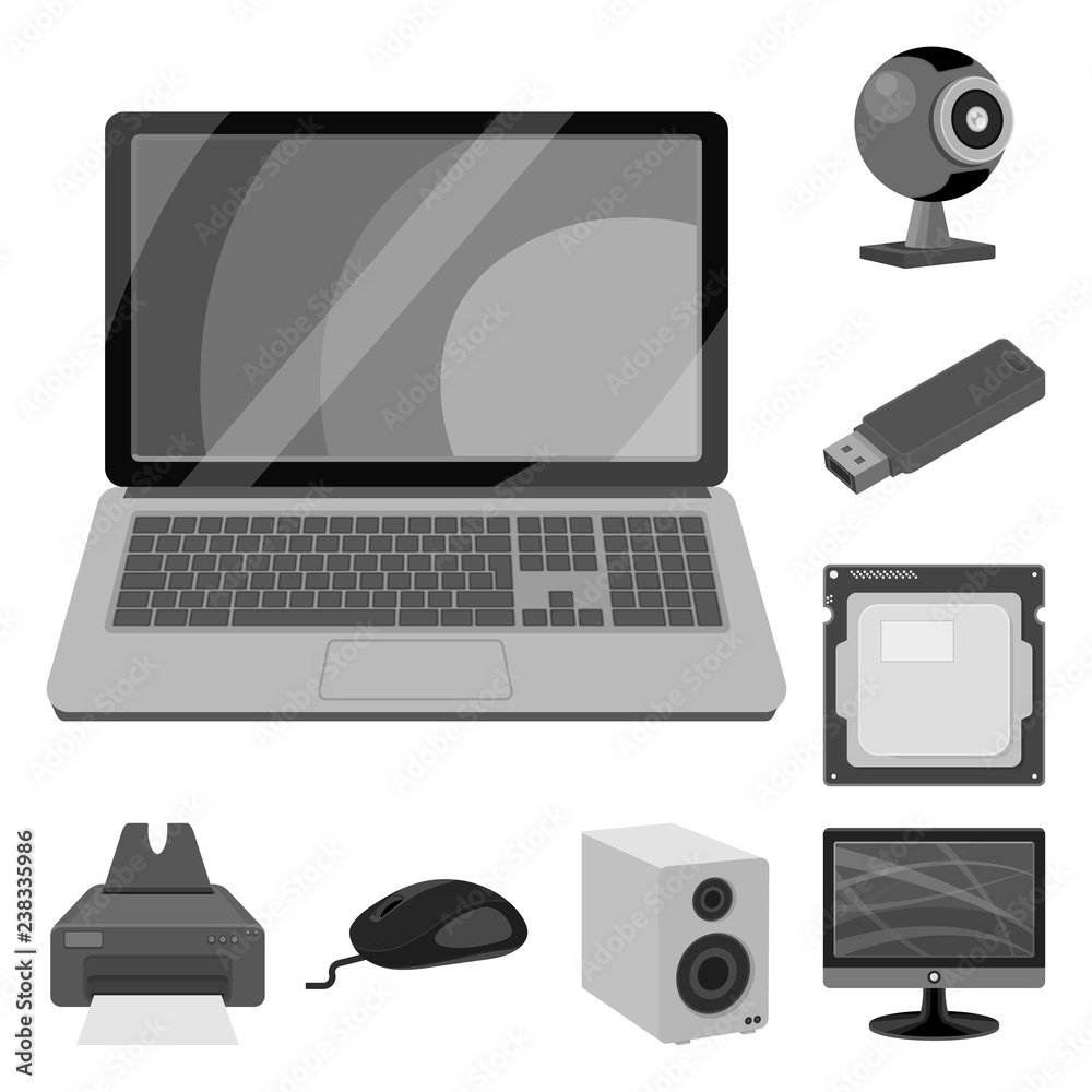 Isolated object of laptop and device logo. Set of laptop and server vector icon for stock. Isolated object of laptop and device logo. Set of laptop and server vector icon for stock.