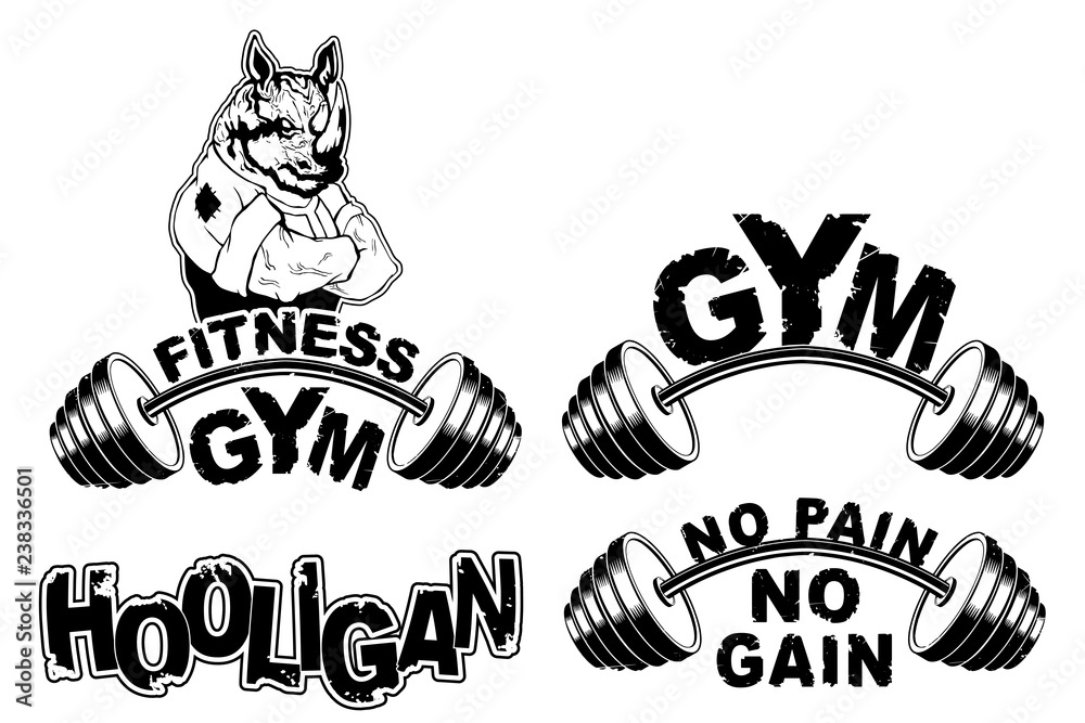 Vector set design for a gym with an abstract image of a strong rhino. Vector set design for a gym with an abstract image of a strong rhino.