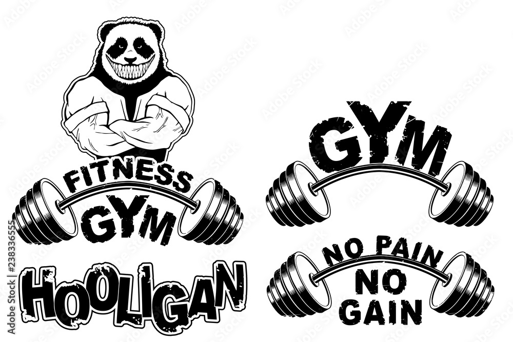 Vector set design for a gym with an abstract image of a strong panda. Vector set design for a gym with an abstract image of a strong panda.
