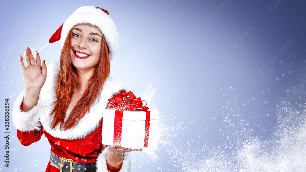 Santa Claus woman and winter background Santa Claus woman and winter background