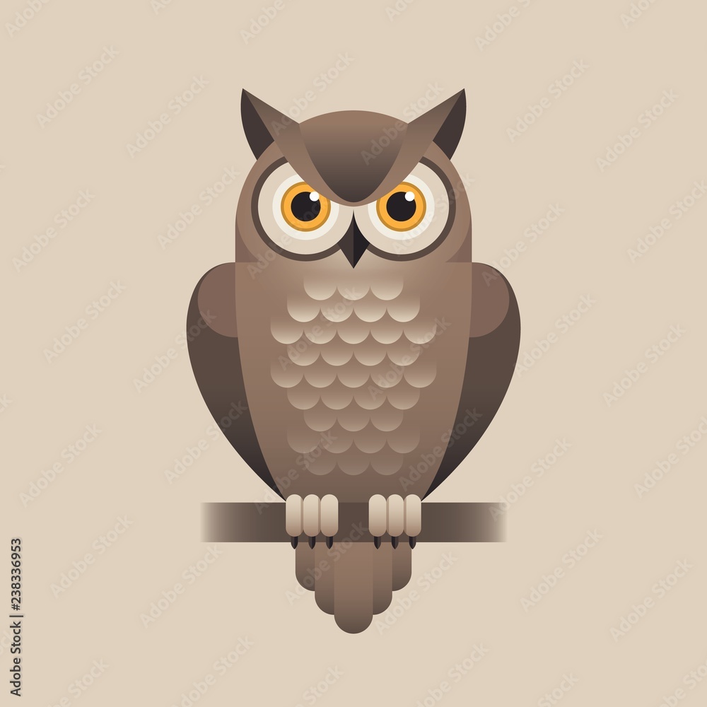 Fototapeta premium Cute owl illustration on light brown background.