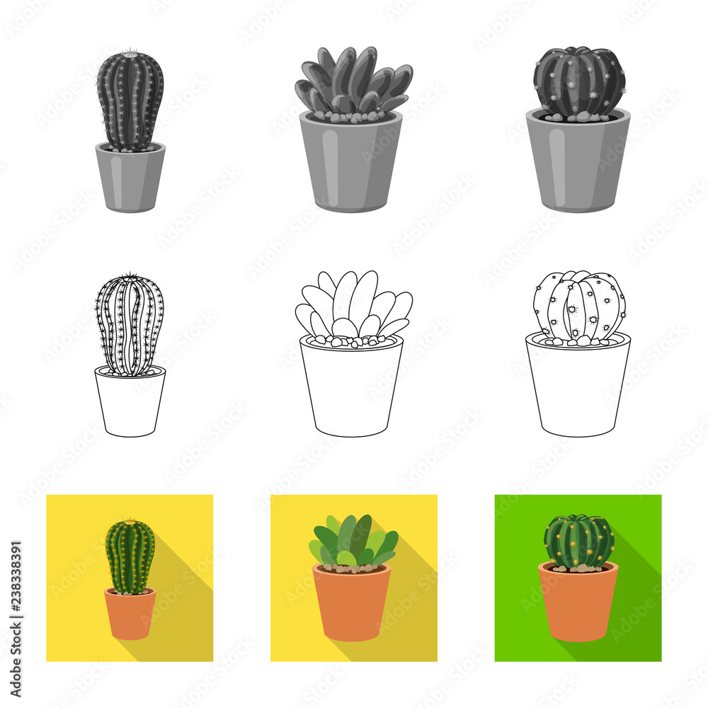 Vector illustration of cactus and pot symbol. Collection of cactus and cacti vector icon for stock.