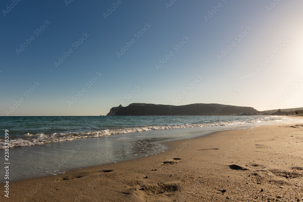 Poetto beach during marina piccola sella del diavolo view Sardinia mediterranean Sea coast wonderful seaside