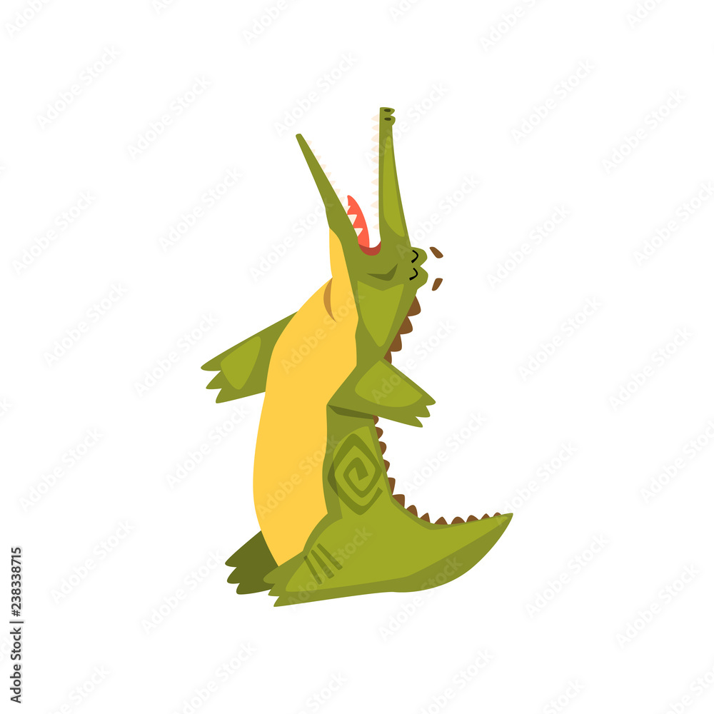Fototapeta premium Crocodile standing with open mouth, funny predator cartoon character vector Illustration on a white background