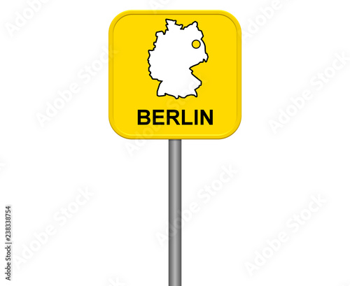 Gelbes Berlin Straßenschild oder Ortsschild mit Karte
