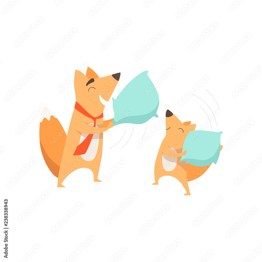 Loving father fox and his little baby eating cotton candy, happy family of  animals, parenting concept vector Illustration Stock Vector | Adobe Stock