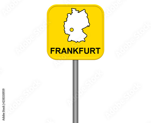 Gelbes Frankfurt Straßenschild oder Ortsschild mit Karte