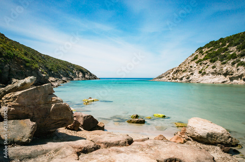 Fototapeta Naklejka Na Ścianę i Meble -  Calasetta beach Cala during sunshine  in summer Sardinia mediterranean Sea coast wonderful seaside