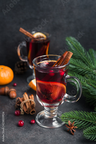 Christmas red mulled wine in glass