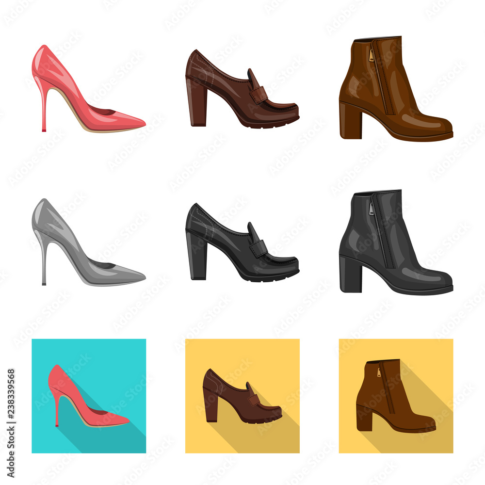 Vector design of footwear and woman icon. Set of footwear and foot vector icon for stock.