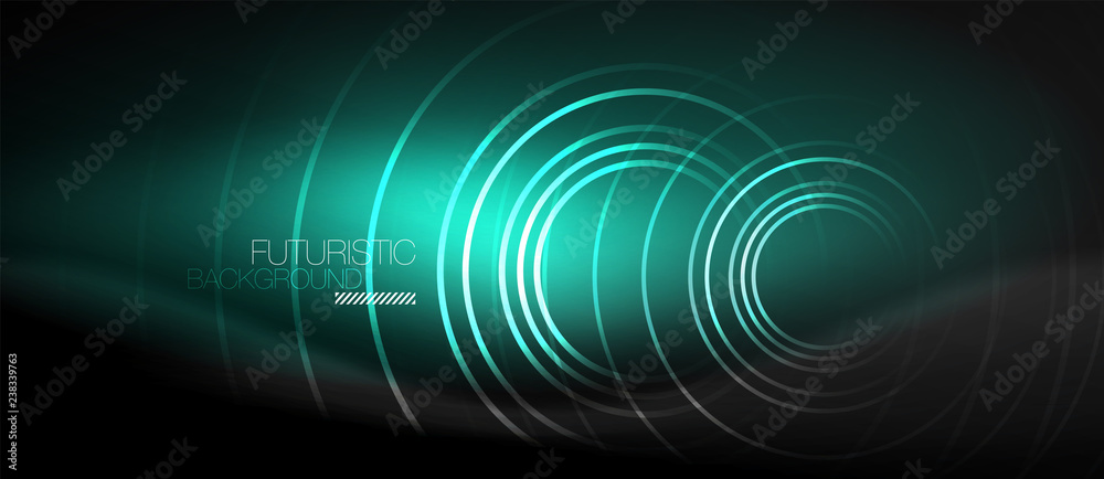 Dark abstract background with glowing neon circles Dark abstract background with glowing neon circles