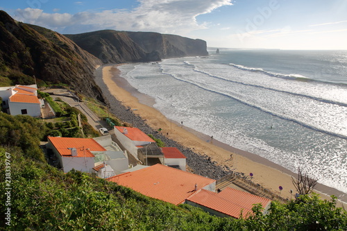 Arrifana beach near Aljezur, with colorful landscape and dramatic cliffs, Costa Vicentina, Algarve, Portugal