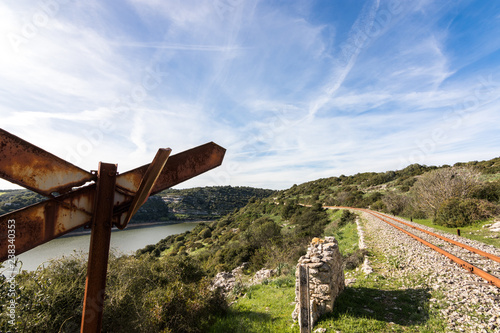 Old Railway View Lake Barrocus in Isili  town in the historical region of Sarcidano, province of South Sardinia.
