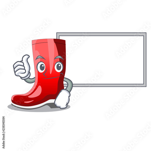 Thumbs up with board rubber boots in a agricultural cartoon photo