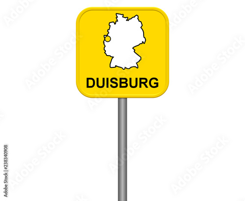 Gelbes Duisburg Straßenschild oder Ortsschild mit Karte