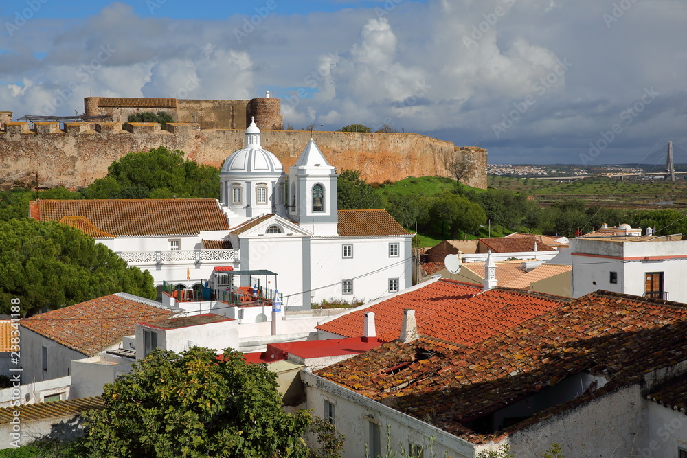 The castle and the church of the village of Castro Marim, Algarve, Portugal