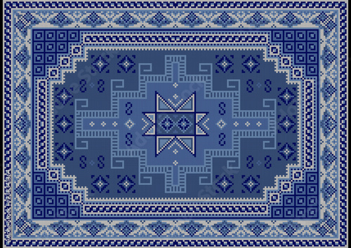 Luxury vintage oriental carpet with blue, bluish and beige shades on black background