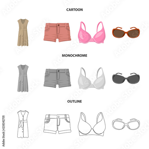 Vector illustration of woman and clothing sign. Collection of woman and wear vector icon for stock.