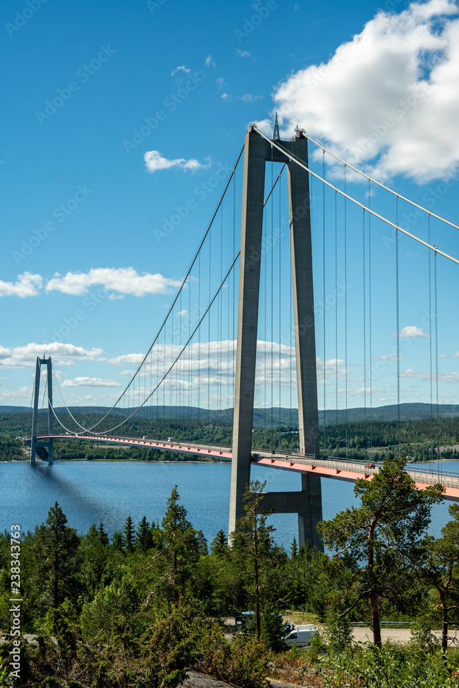 Large suspension bridge at the high coast in Sweden Large suspension bridge at the high coast in Sweden