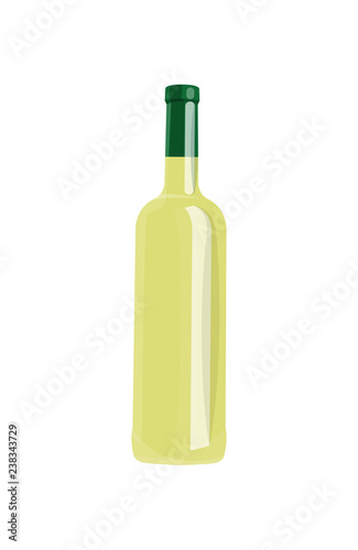 Bottle of White Wine Isolated on Blank Background.