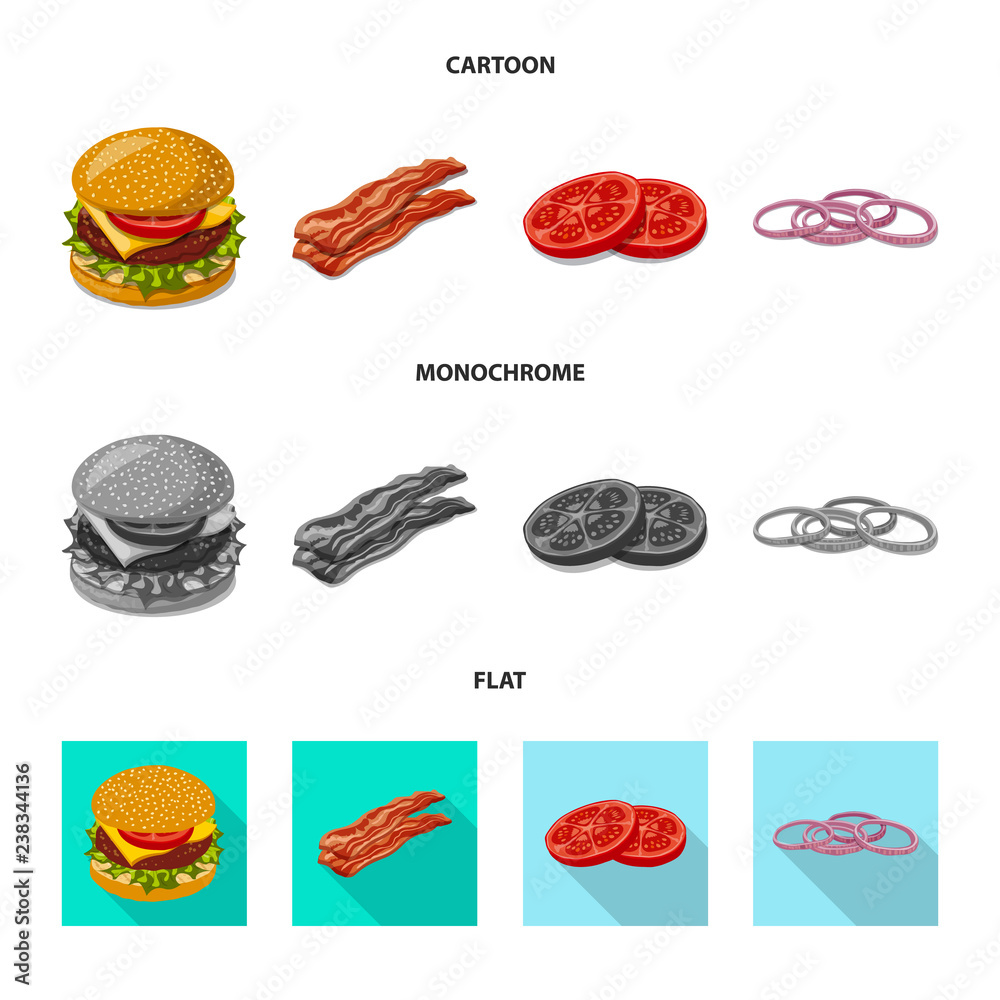 Vector design of burger and sandwich symbol. Collection of burger and slice stock symbol for web.