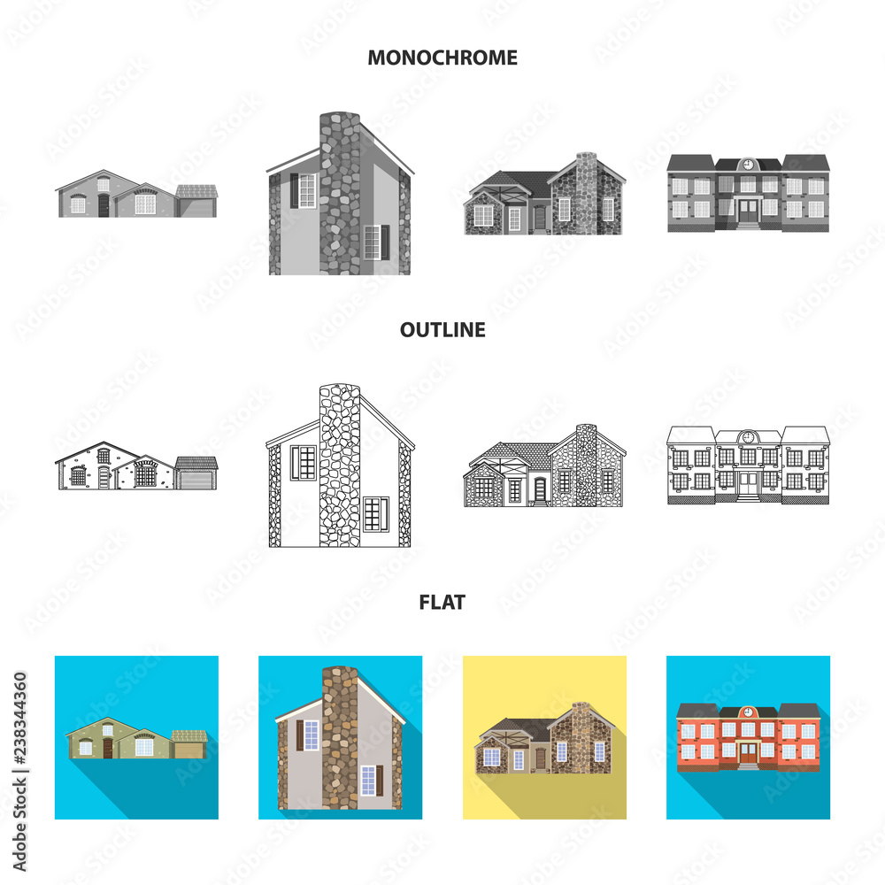 Obraz premium Isolated object of building and front icon. Collection of building and roof stock vector illustration.