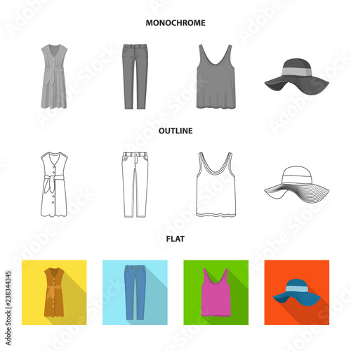 Vector design of woman and clothing logo. Set of woman and wear stock symbol for web.