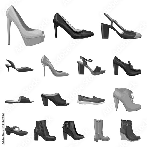 Isolated object of footwear and woman logo. Set of footwear and foot stock vector illustration.