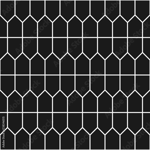 Prismatic tiles texture. Geometric seamless pattern with polygons in black and white