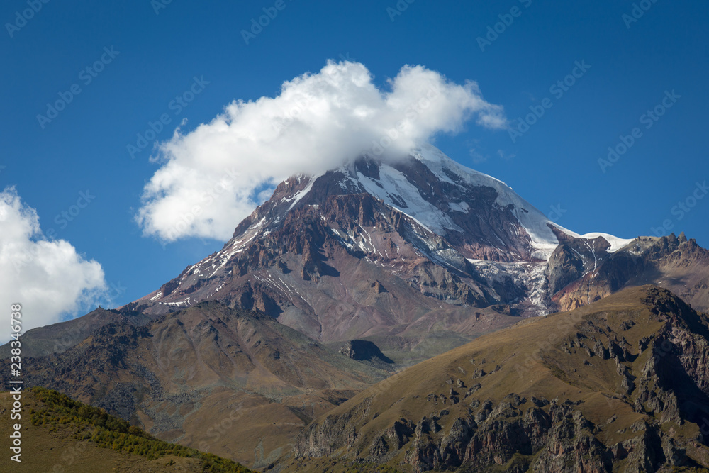 Mount Kazbek view from Stepantsminda in Georgia Mount Kazbek view from Stepantsminda in Georgia