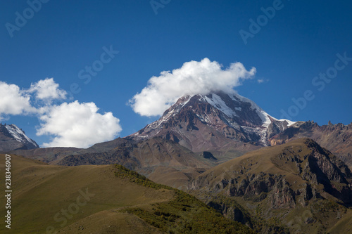 Mount Kazbek view from Stepantsminda in Georgia